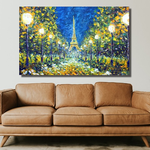 노란 불빛 에펠탑 와이드 풍경 사진 그림 액자 41 x 27 cm