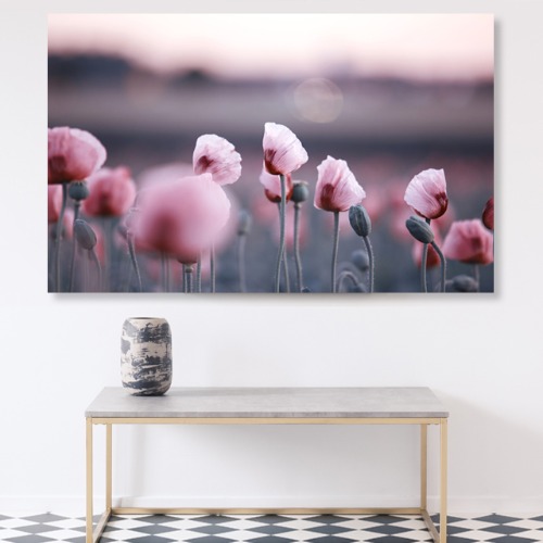 보라빛 양귀비꽃 와이드 풍경 사진 그림 액자 100 x 63 cm