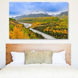 노란 단풍이 물든 산 와이드 풍경 사진 그림 액자 100 x 63 cm